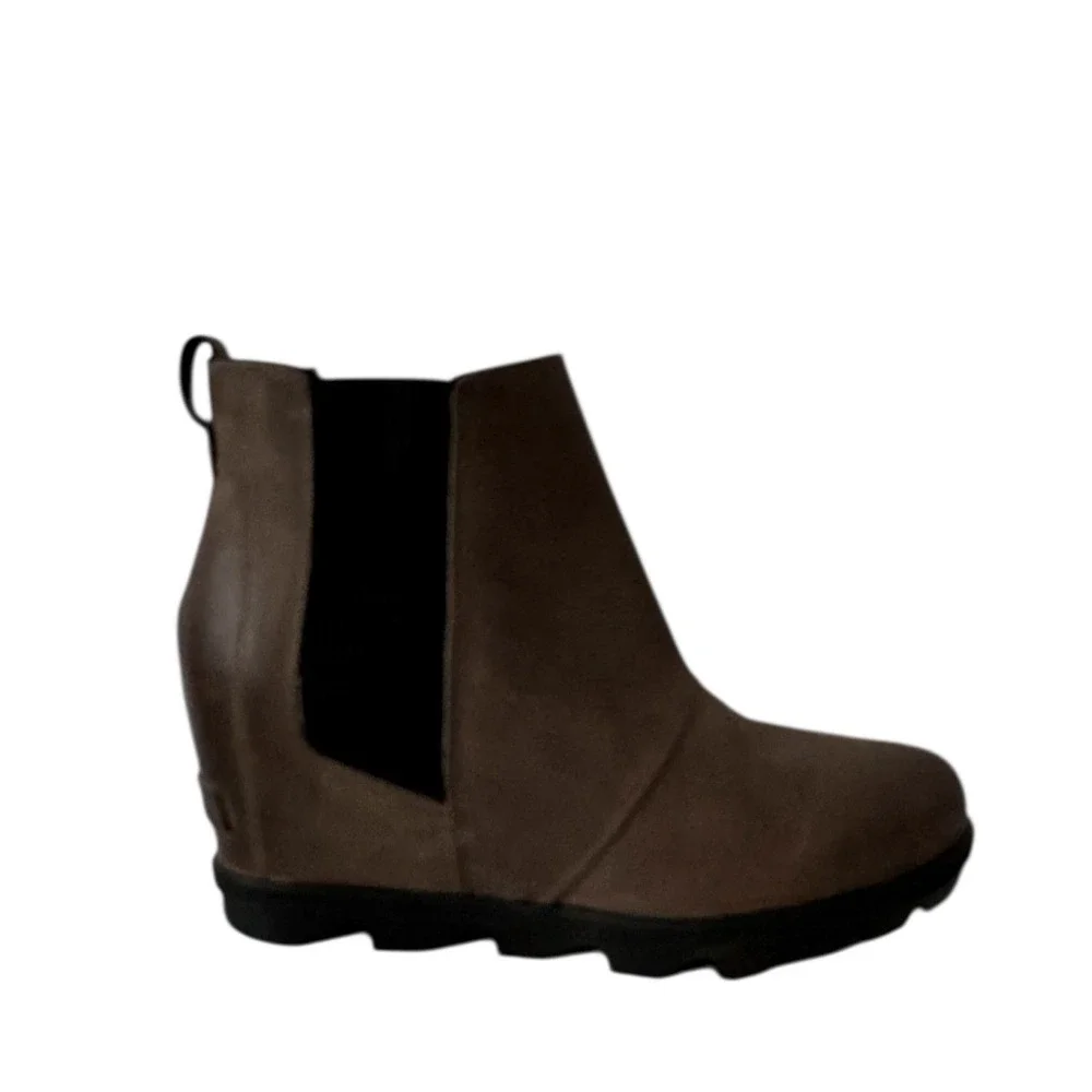 Sorel Joan of‎ Atric Wedge II Ankle Boots Waterproof Leather Brown Gray 9